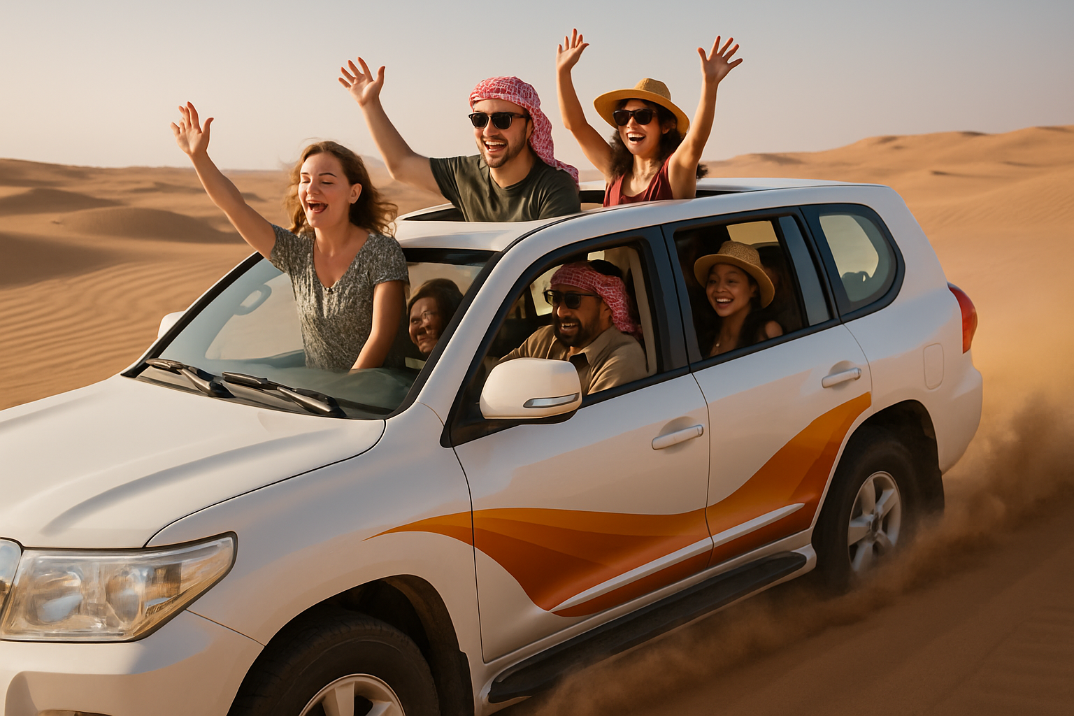 Tourists enjoying a desert safari in Dubai